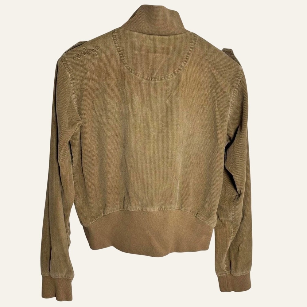 Billabong Y2K Corduroy Bomber Jacket Women's L Tan Epaulettes Korea - Picture 3 of 5